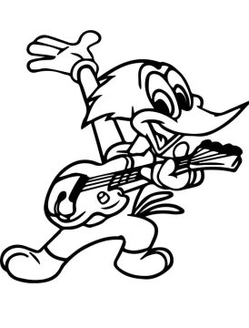 Desenho Pica Pau Tocando Guitarra para Colorir