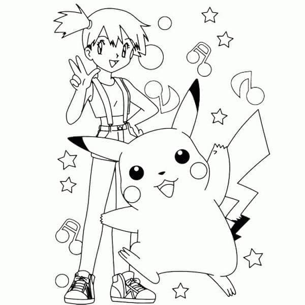 Desenho de Misty e Pikachu para Colorir