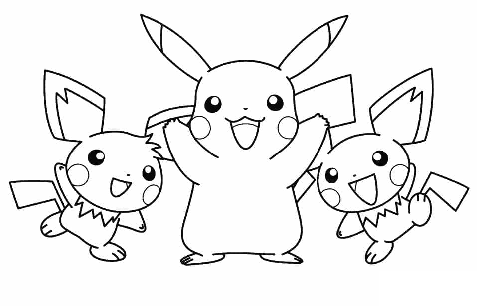 Desenho de Pichu e Pikachu para Colorir