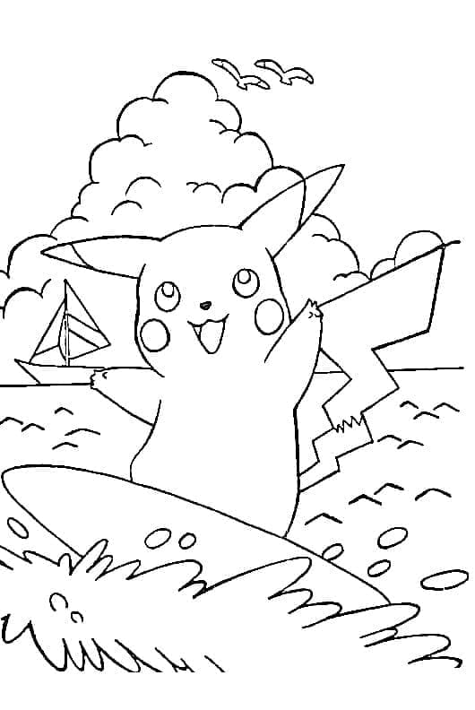 Desenho de Pikachu Surfando para Colorir
