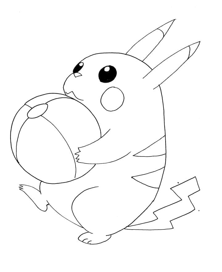 Desenho de Pikachu com Bola para Colorir