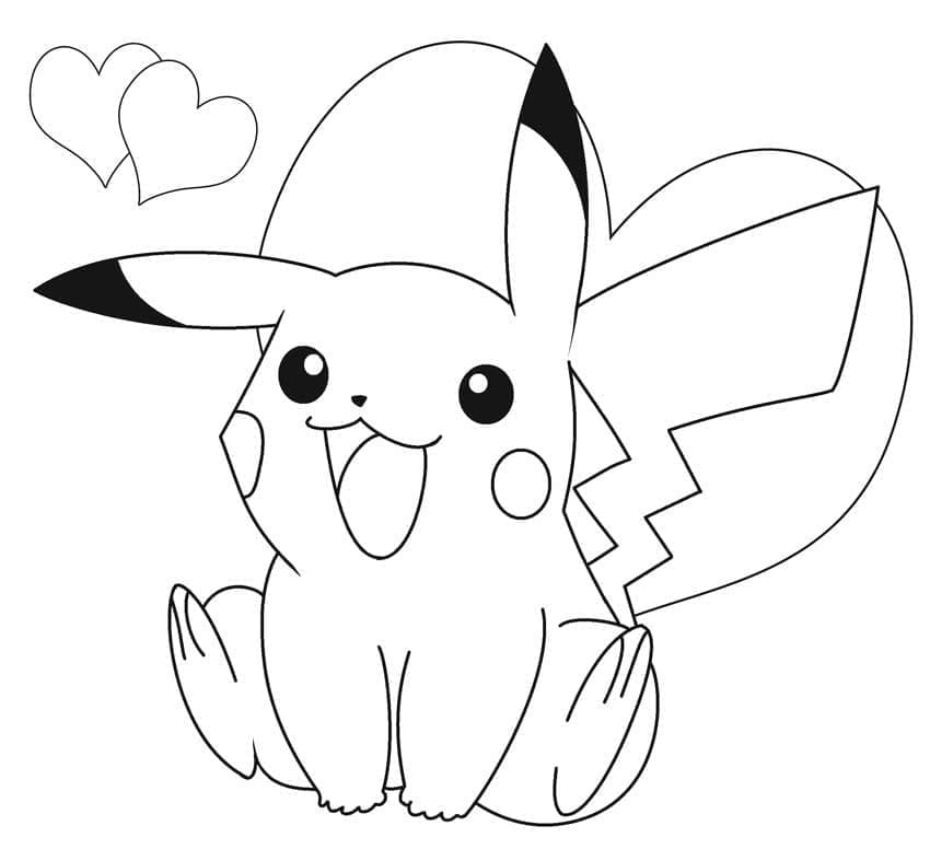 Desenho de Pikachu com Coração para Colorir