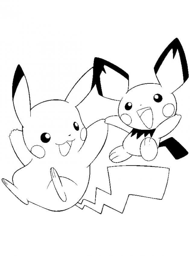 Desenho de Pikachu e Pichu para Colorir