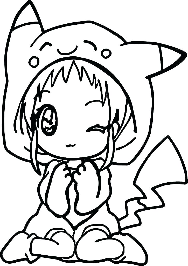 Desenho de Menina Usando Fantasiá de Pikachu para Colorir
