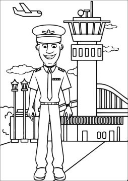 Desenho Piloto no Aeroporto para Colorir