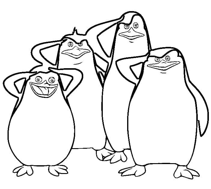 Desenho de Pinguins de Madagascar para Imprimir e Colorir