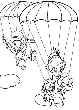 Desenho de Pinoquio Saltando de Paraquedas para Colorir