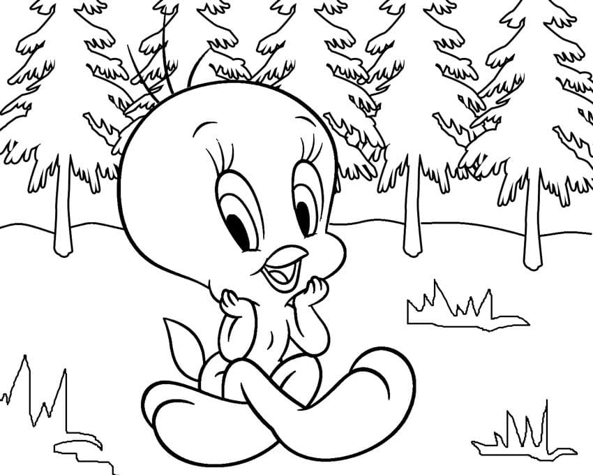 Desenho de Piu Piu com Livro para Colorir