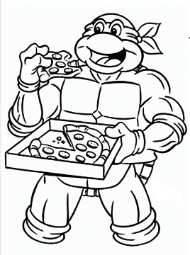 Desenho de Tartaruga Ninja Comendo Pizza para Colorir Pdf