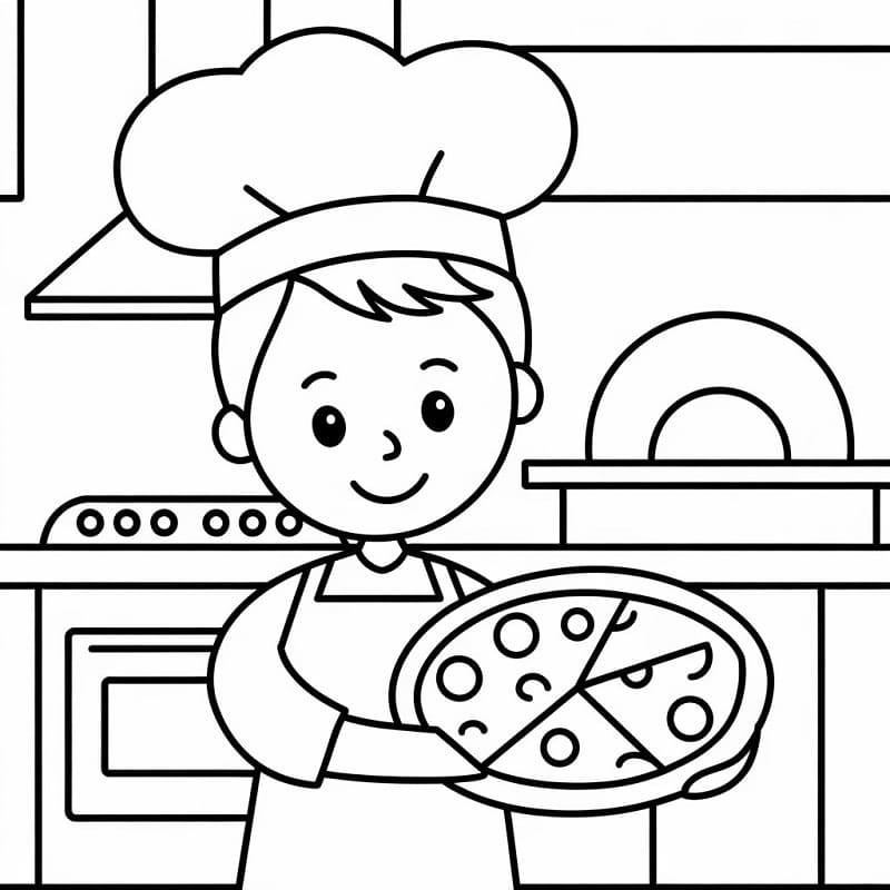 Desenho de Pizzaiolo Adorável para Colorir