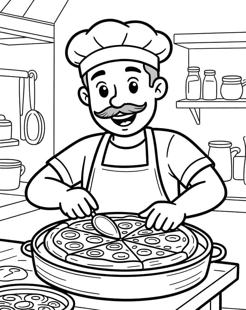 Desenho de Pizzaiolo Feliz para Colorir