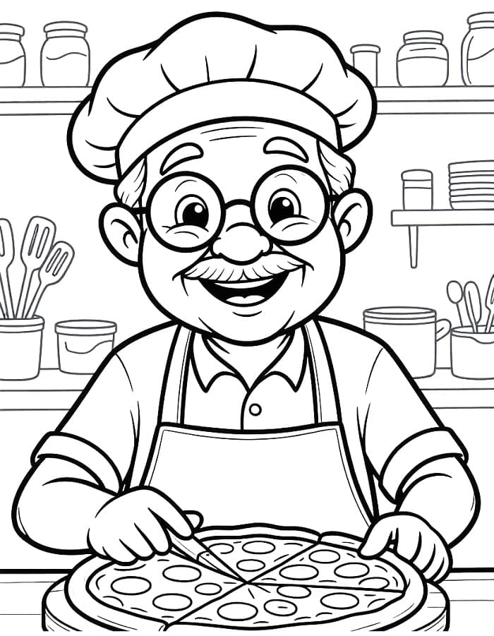 Desenho de Pizzaiolo Grátis para Colorir