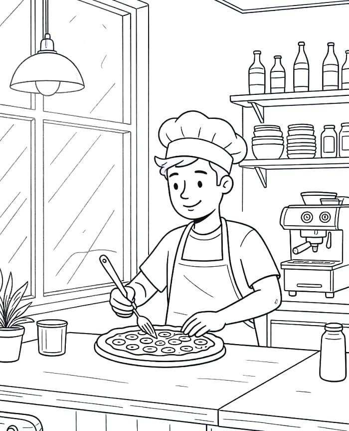 Desenho de Pizzaiolo Imprimivel para Colorir