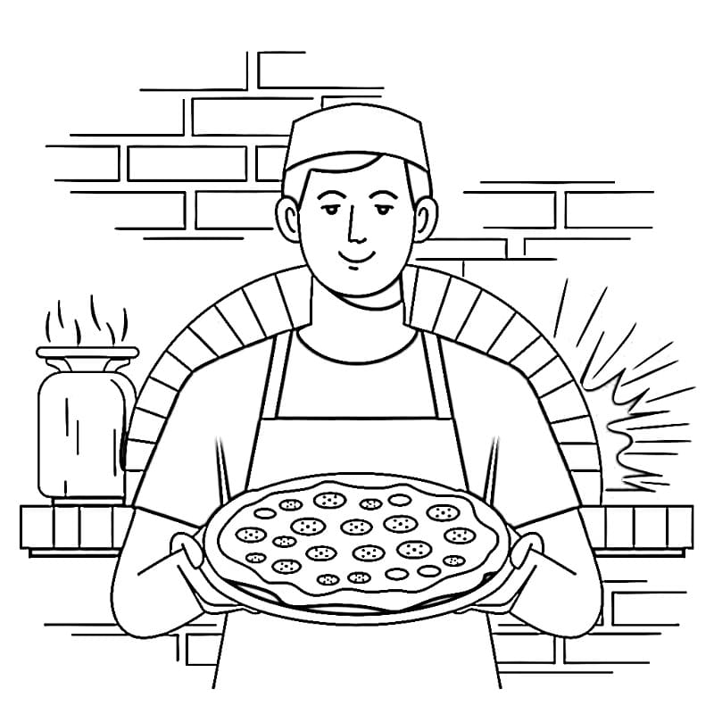 Desenho de Pizzaiolo Sorridente para Colorir