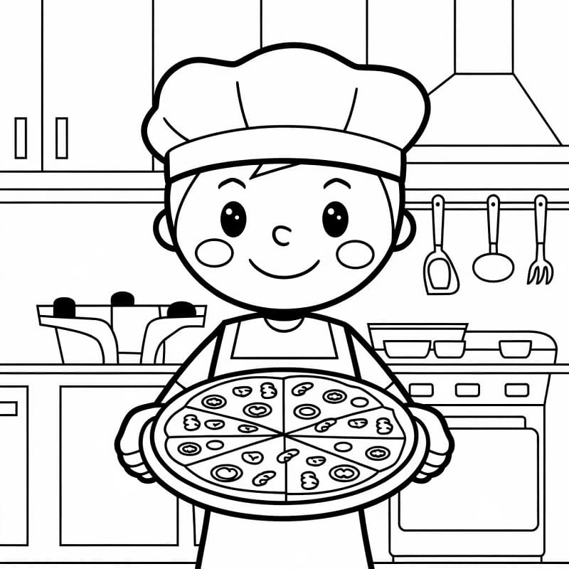 Desenho de um Pizzaiolo Adorável para Colorir