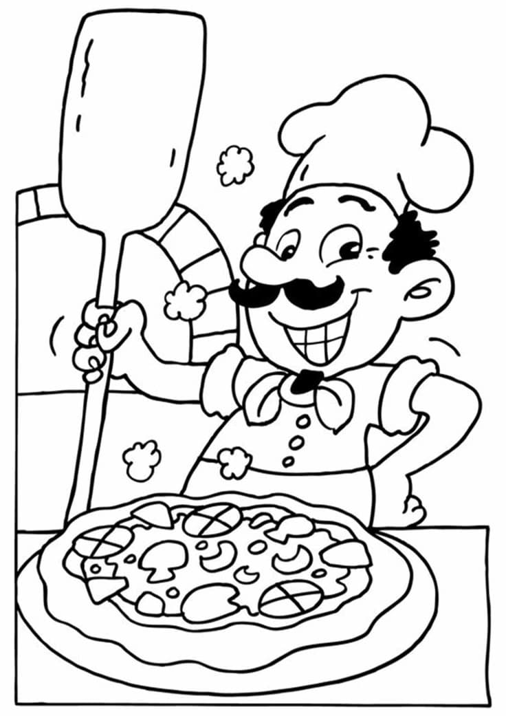 Desenho de um Pizzaiolo para Colorir