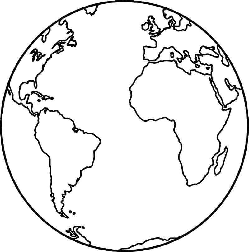 Desenho do Planeta Terra com Continentes para Colorir