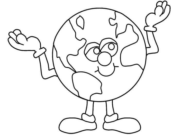 Desenho do Planeta Terra com Mapa para Colorir