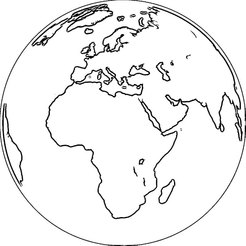 Desenho do Planeta Terra com Oceano para Colorir