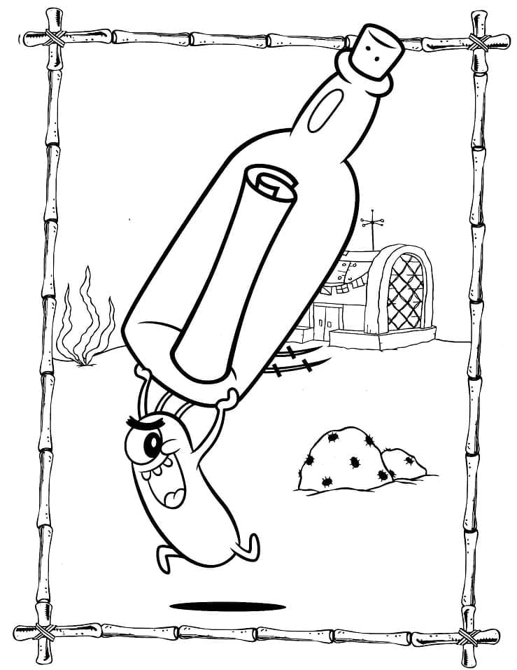 Desenho de Plankton com Garrafa com Receitá de Hamburguer de Siri para Colorir