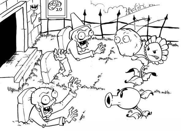 Desenho de Campo de Plants Vs Zombies para Colorir