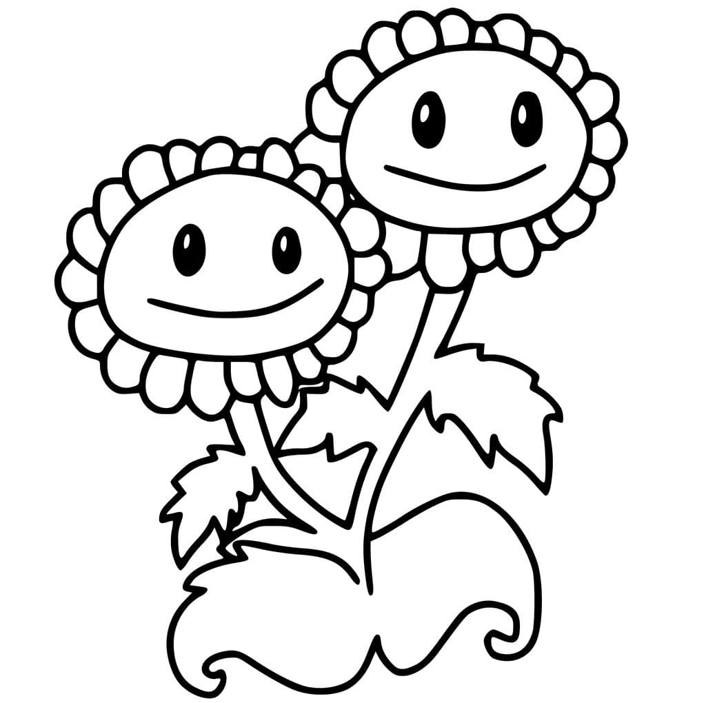 Desenho de Girassóis Gêmeos de Plants Vs Zombies para Colorir
