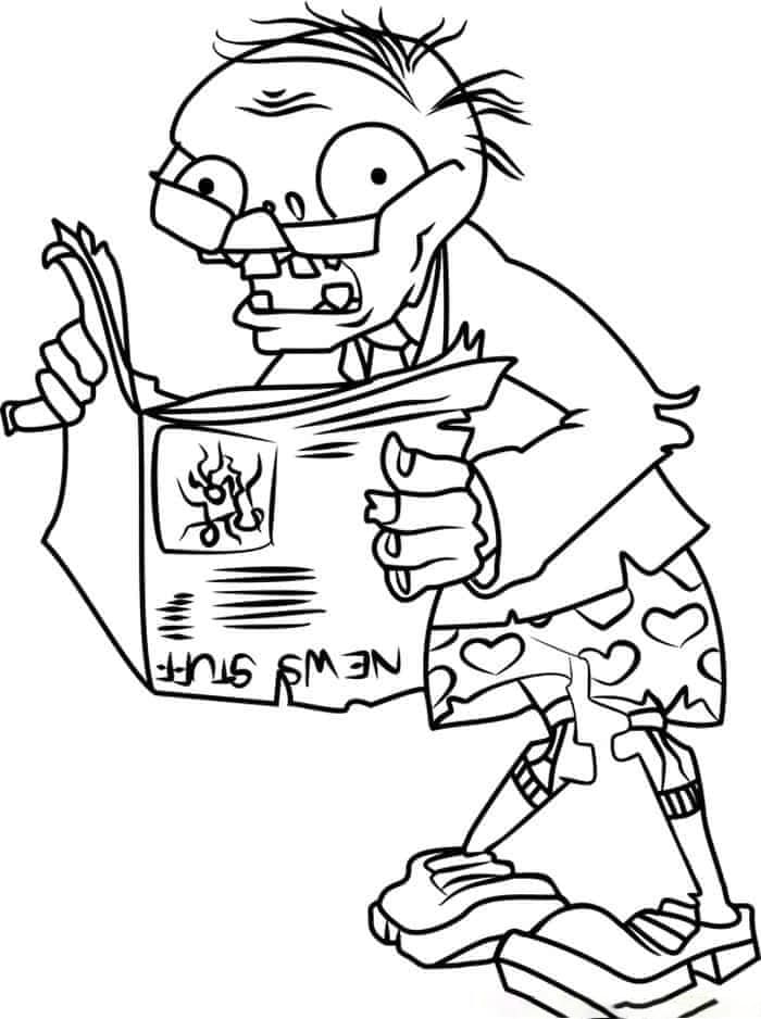 Desenho de Newspapers Zombie de Plants Vs Zombies para Colorir