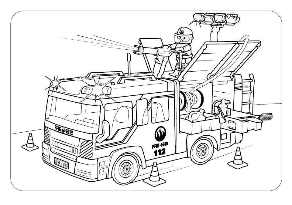 Desenho de Playmobil Caminhão de Bombeiro Pdf para Colorir Grátis