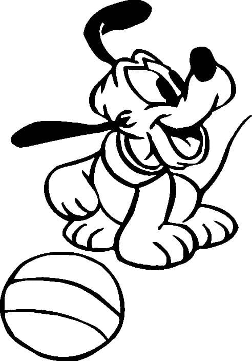 Desenho de Bebê Pluto com uma Bola para Colorir