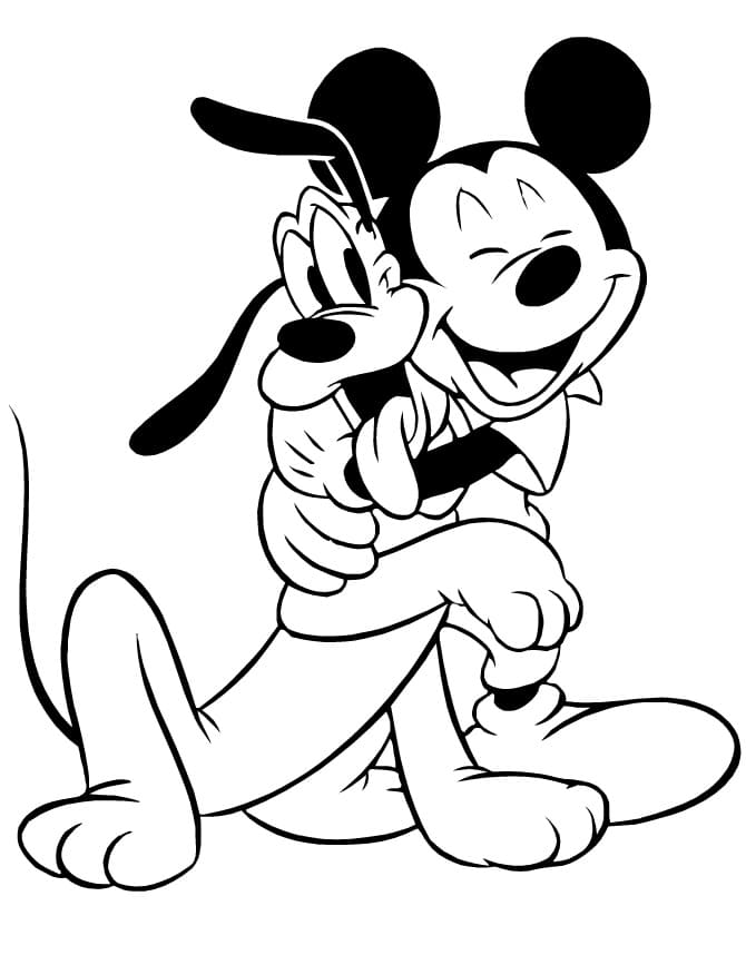 Desenho de Mickey com Pluto para Colorir