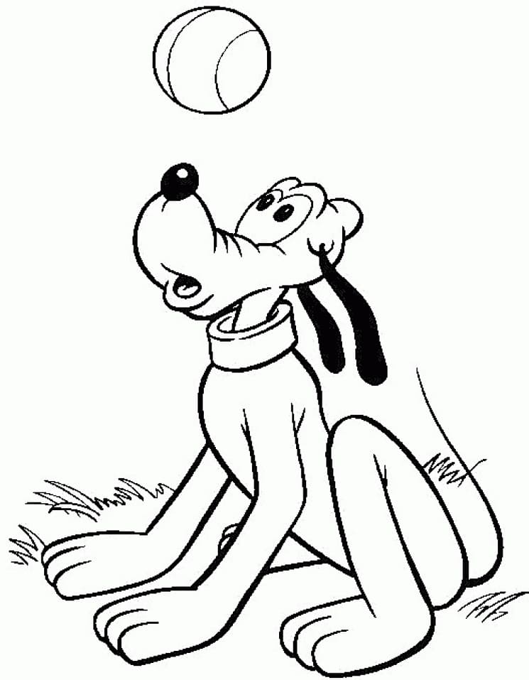 Desenho de Pluto com uma Bola para Colorir