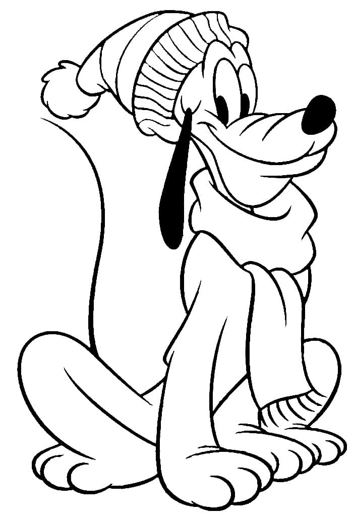 Desenho de Pluto no Inverno para Colorir