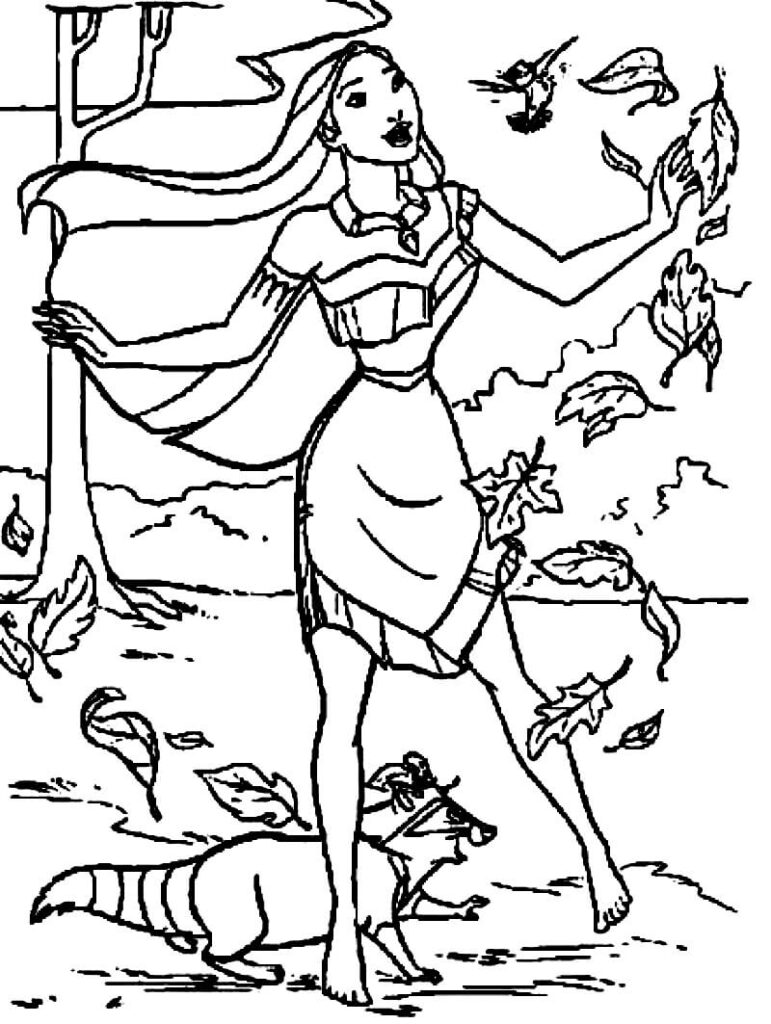 Desenho de Pocahontas para Colorir Imprimivel