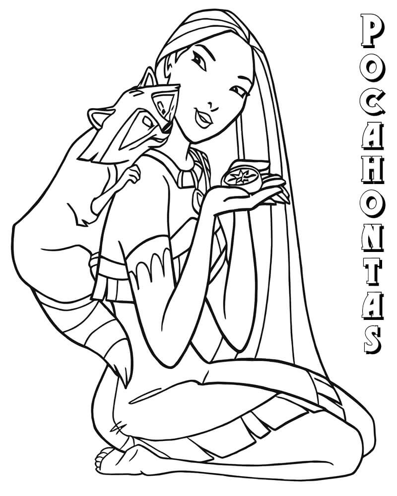 Desenho de Pocahontas Pdf para Imprimir e Colorir