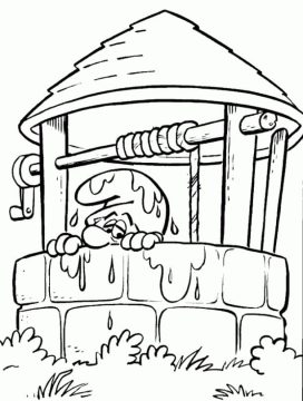 Desenho de Smurf no poço para Colorir