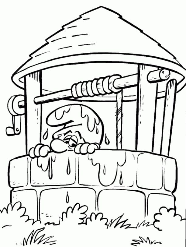 Desenho de Smurf no Poço para Colorir