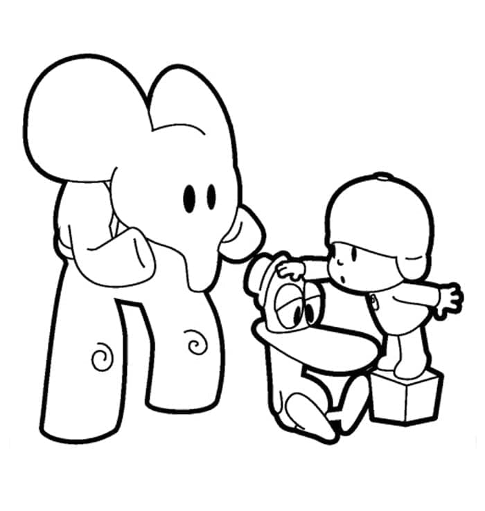 Desenho de Elly Pocoyo e Pato para Colorir