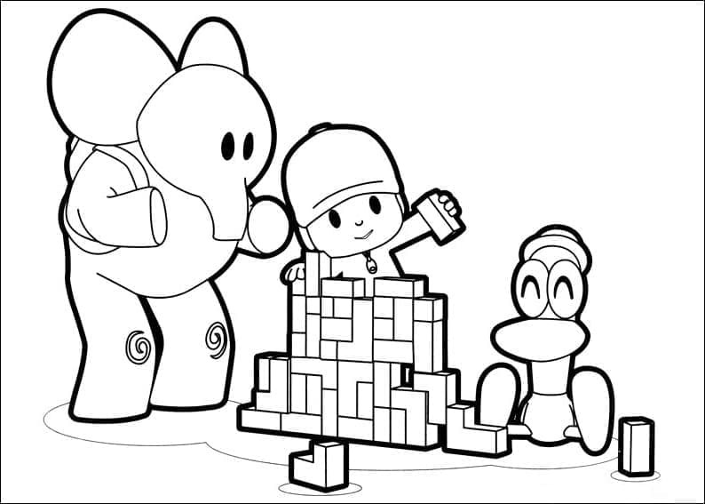 Desenho de Pocoyo Elly e Pato para Colorir