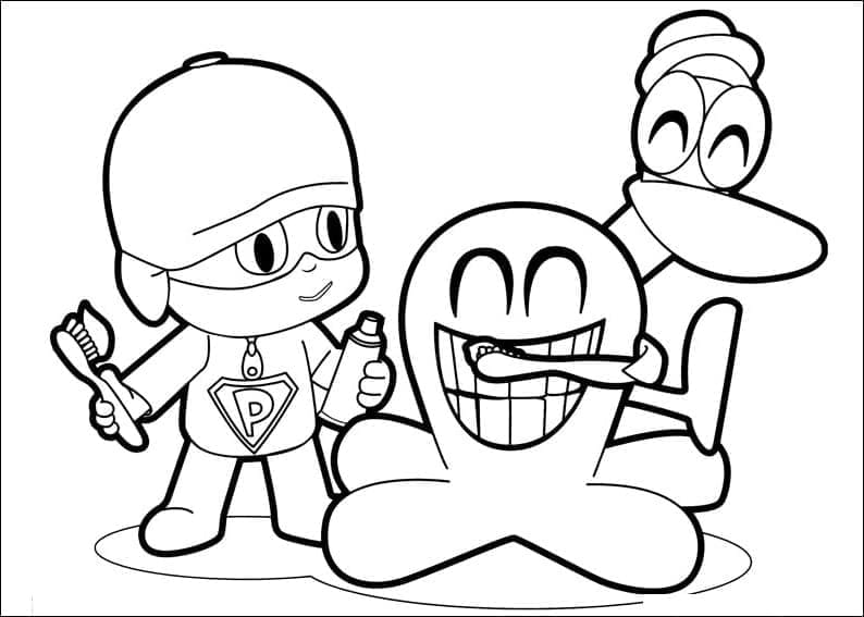 Desenho de Pocoyo Fred e Pato para Colorir