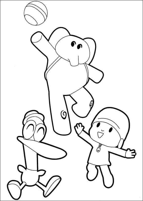 Desenho de Pocoyo Pato e Elly para Colorir