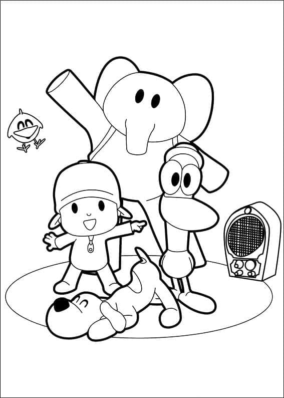 Desenho de Pocoyo com Amigos para Colorir