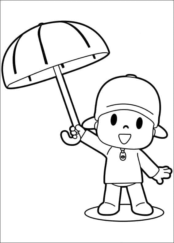 Desenho de Pocoyo com Guardá Chuva para Colorir