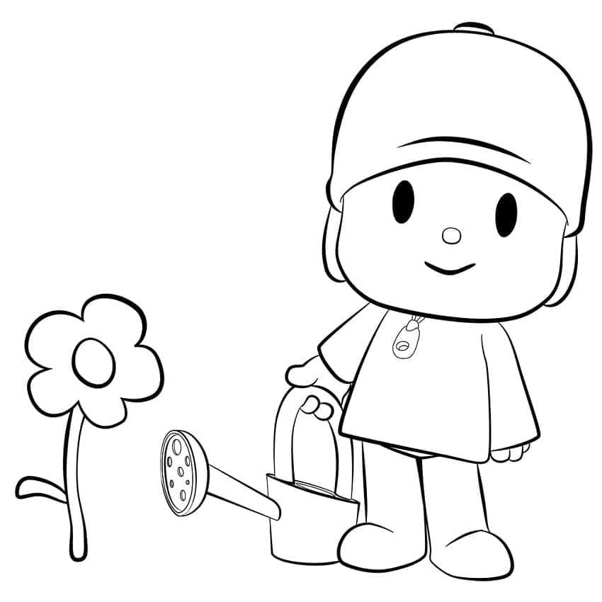 Desenho de Pocoyo e Flor para Colorir