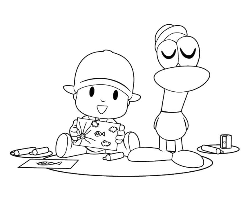 Desenho de Pocoyo e o Pato para Colorir