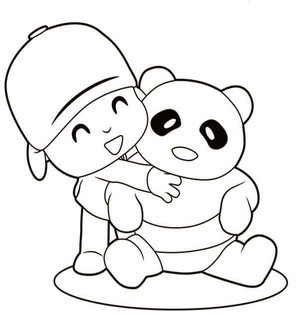 Desenho de Pocoyo e Panda para Colorir