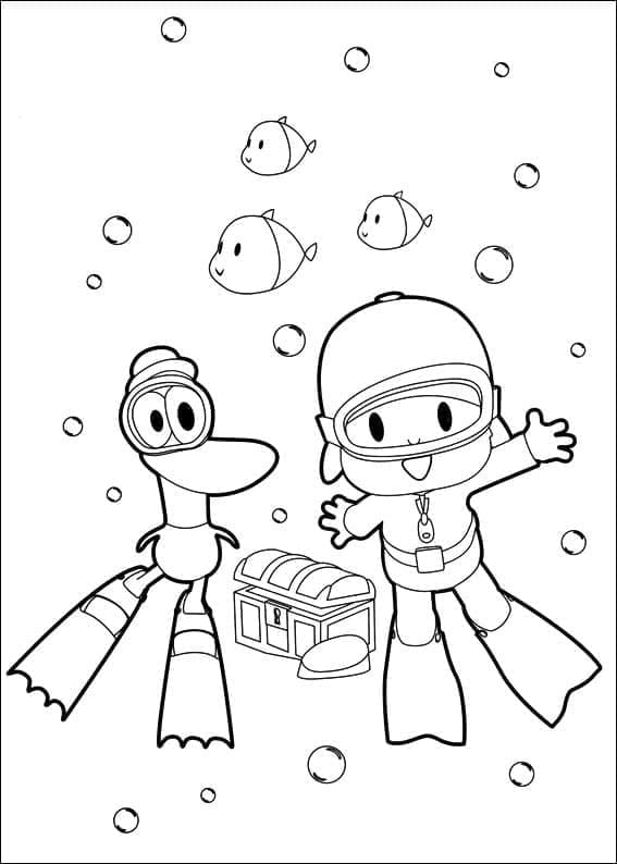 Desenho de Pocoyo e Pato para Colorir