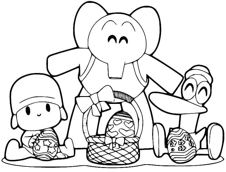 Desenho de Pocoyo na Páscoa para Colorir