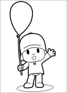Desenho de Pocoyo Segurando balão de aniversário para Colorir