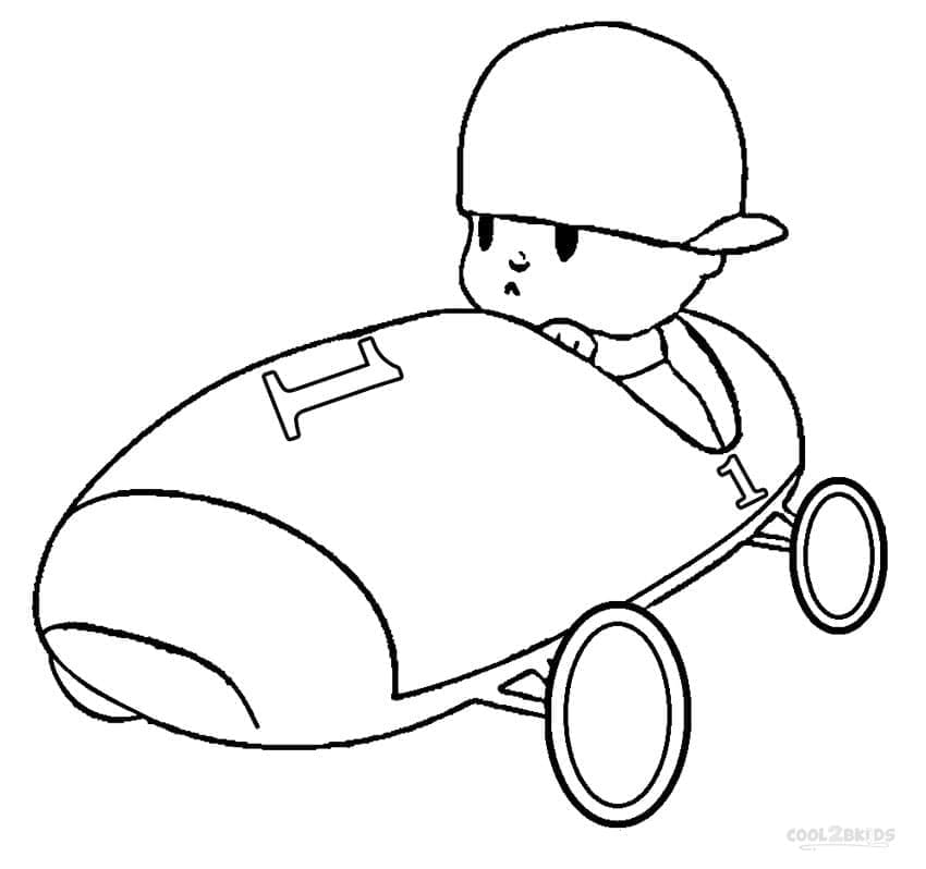 Desenho do Pocoyo com Carrinho Veloz para Colorir