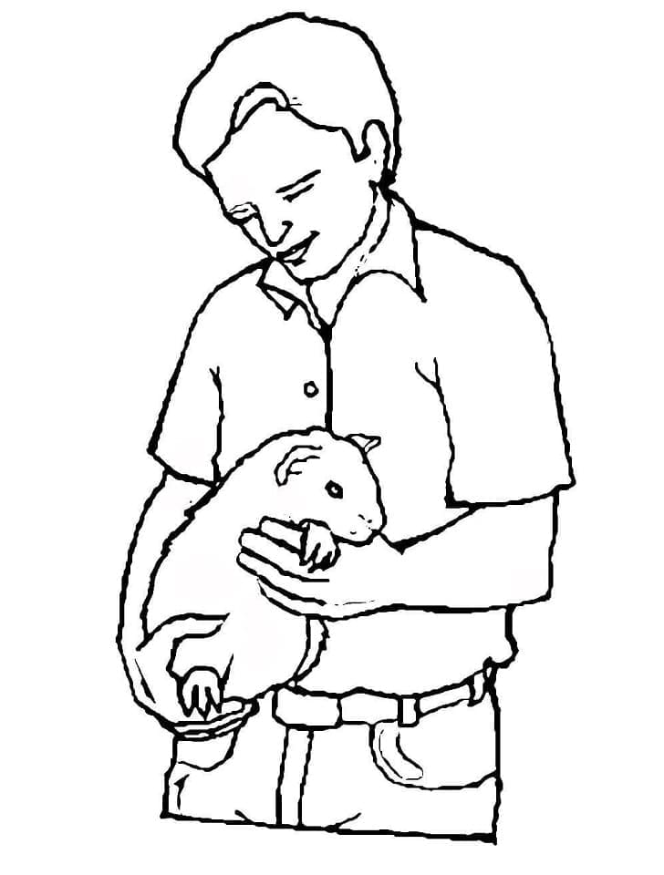 Desenho de Menino e Porquinho da Índia para Colorir
